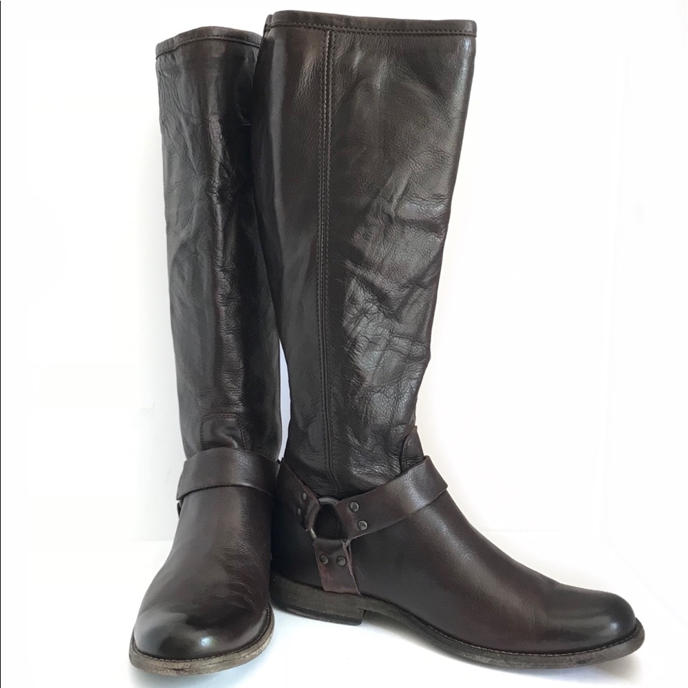 Frye Philip Harness Tall Back Zip Leather Boots - Picture 8 of 8